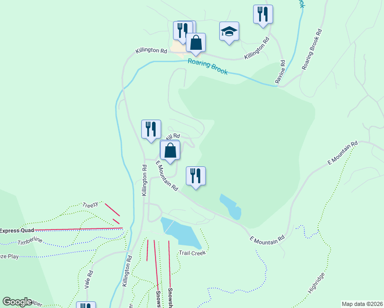map of restaurants, bars, coffee shops, grocery stores, and more near 137 East Mountain Road in Killington