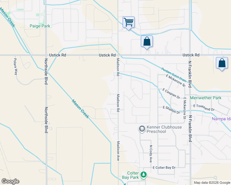 map of restaurants, bars, coffee shops, grocery stores, and more near 17747 Madison Avenue in Nampa