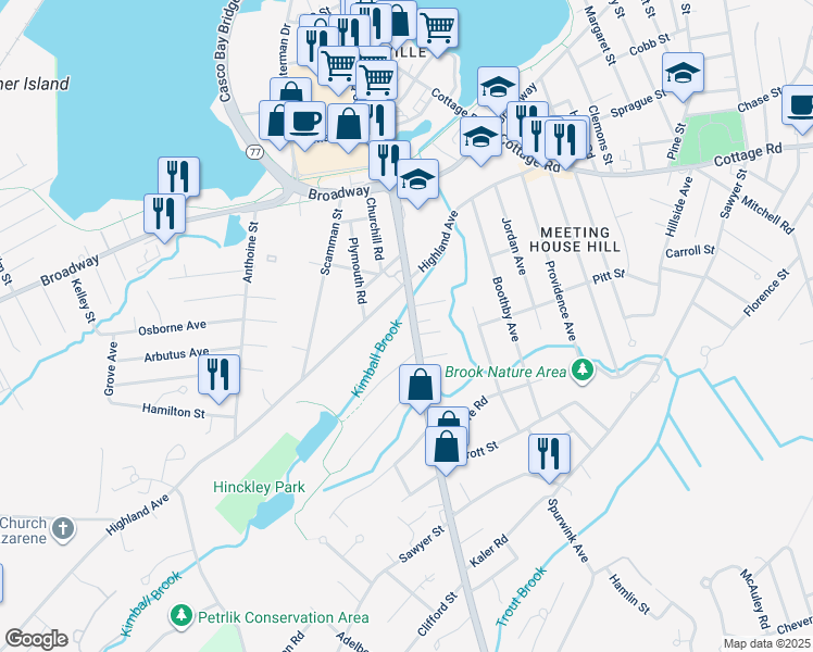 map of restaurants, bars, coffee shops, grocery stores, and more near 340 Ocean Street in South Portland