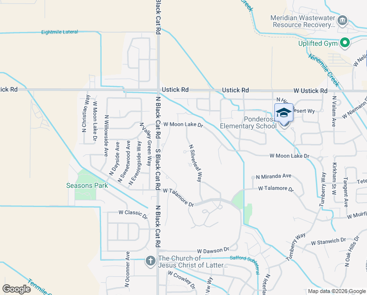 map of restaurants, bars, coffee shops, grocery stores, and more near 4550 West Brassie Court in Meridian