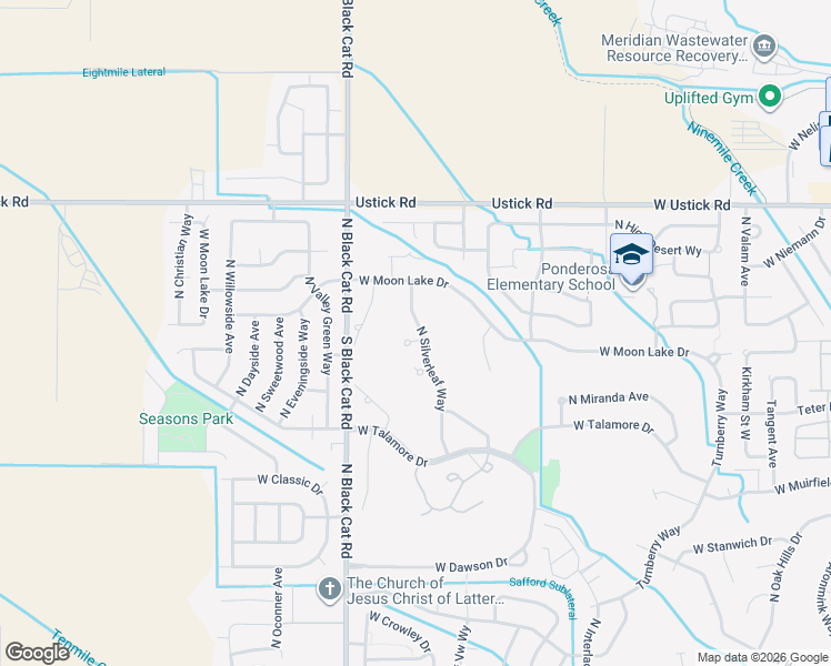 map of restaurants, bars, coffee shops, grocery stores, and more near 4550 West Brassie Court in Meridian