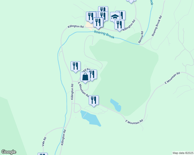 map of restaurants, bars, coffee shops, grocery stores, and more near 137 East Mountain Road in Killington