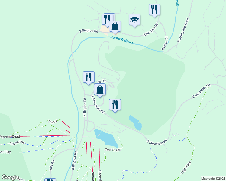 map of restaurants, bars, coffee shops, grocery stores, and more near 137 East Mountain Road in Killington