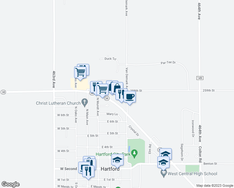 map of restaurants, bars, coffee shops, grocery stores, and more near 307 East 9th Street in Hartford