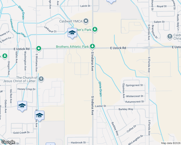 map of restaurants, bars, coffee shops, grocery stores, and more near 4501-4785 Indiana Avenue in Caldwell
