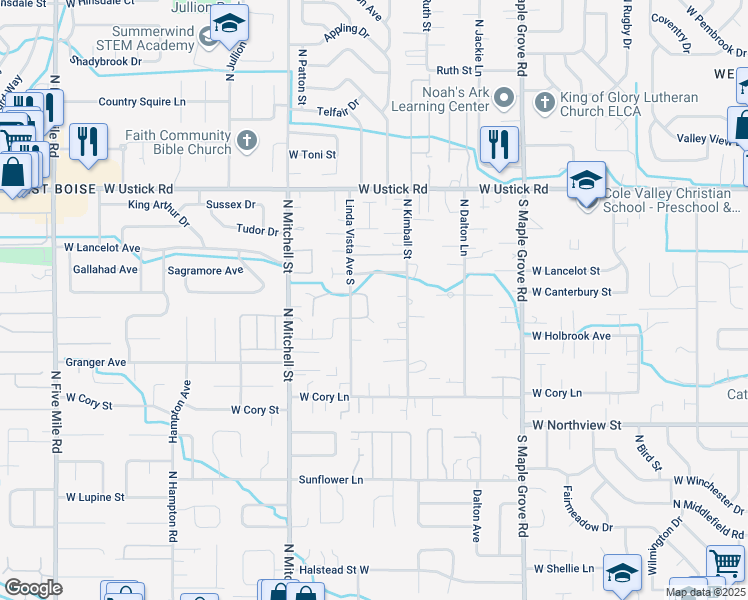 map of restaurants, bars, coffee shops, grocery stores, and more near 2832 North Jeremy Avenue in Boise