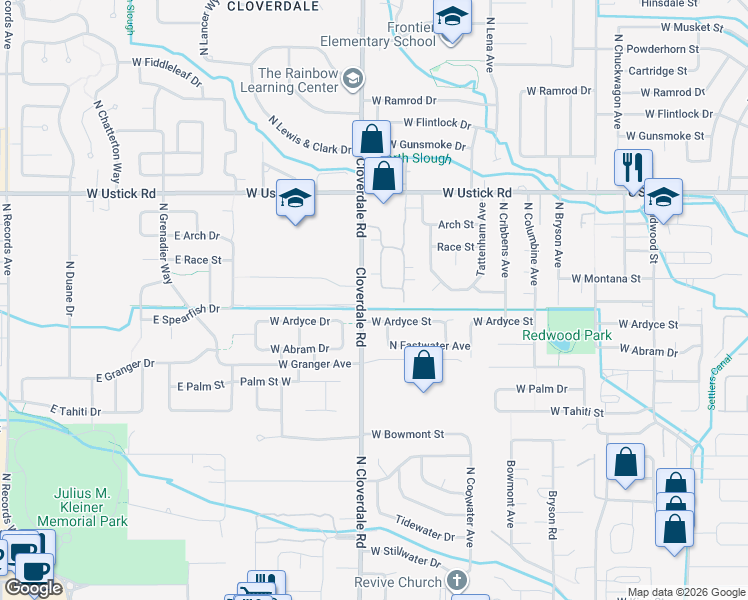 map of restaurants, bars, coffee shops, grocery stores, and more near 2870 North Cloverdale Road in Boise