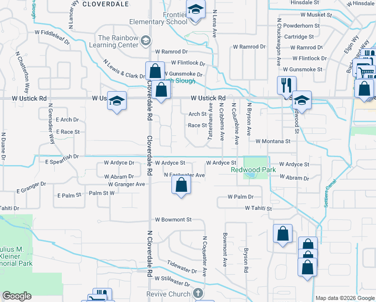map of restaurants, bars, coffee shops, grocery stores, and more near 2853 North Gretchen Way in Boise