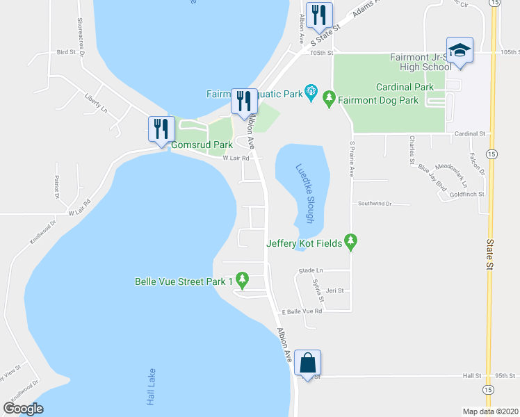 map of restaurants, bars, coffee shops, grocery stores, and more near 1806 Albion Avenue in Fairmont