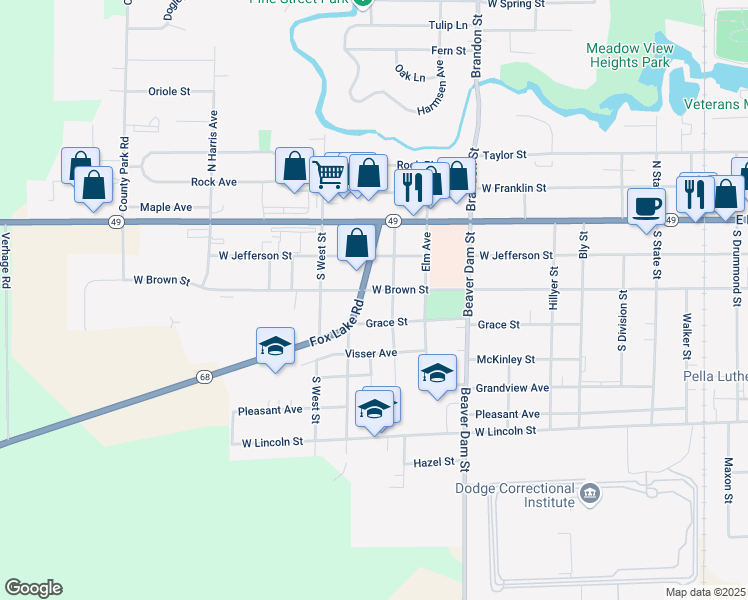 map of restaurants, bars, coffee shops, grocery stores, and more near 807 W Brown St in Waupun