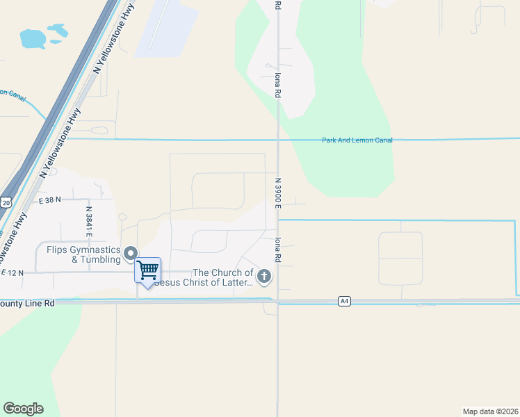 map of restaurants, bars, coffee shops, grocery stores, and more near 3893 Ash Lane in Rigby