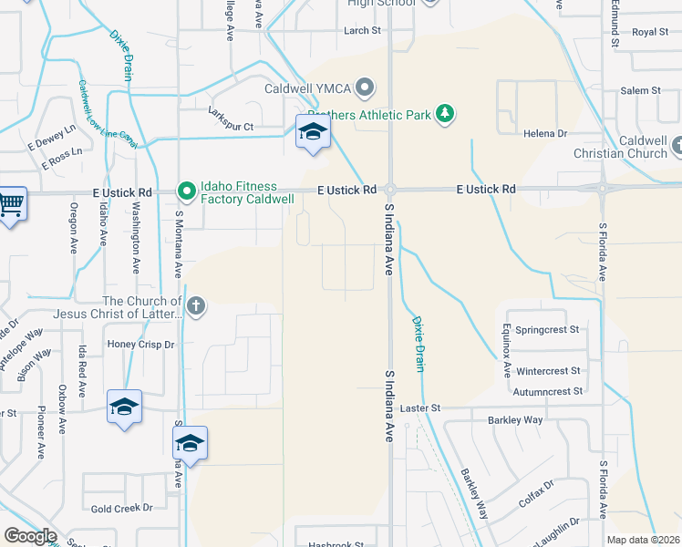 map of restaurants, bars, coffee shops, grocery stores, and more near 1716 East Ustick Road in Caldwell