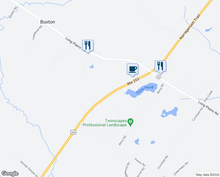 map of restaurants, bars, coffee shops, grocery stores, and more near 702 Narragansett Trail in Buxton