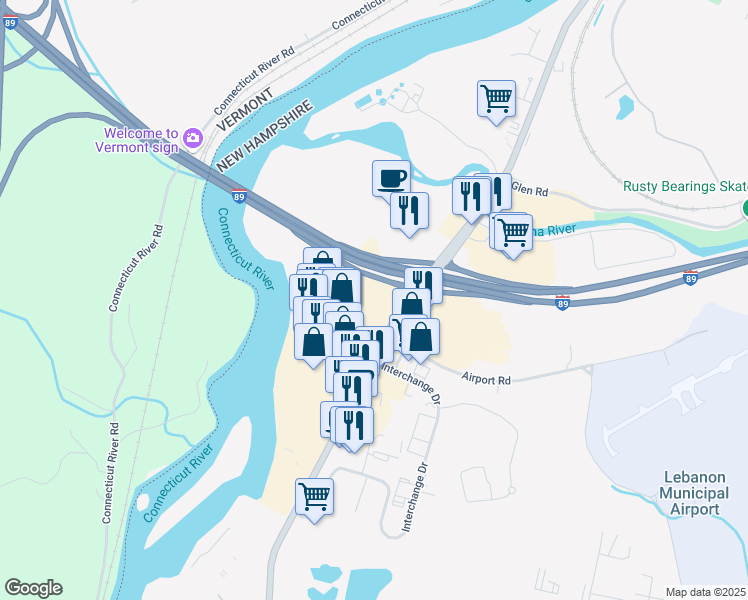 map of restaurants, bars, coffee shops, grocery stores, and more near 250 North Plainfield Road in Lebanon