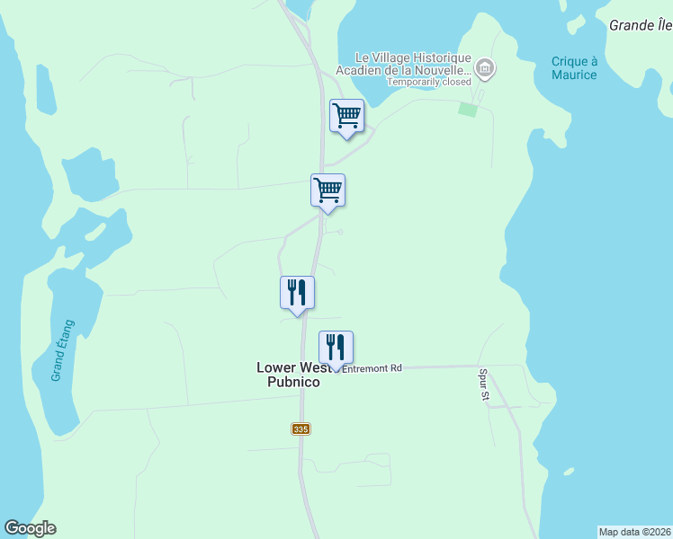 map of restaurants, bars, coffee shops, grocery stores, and more near 17 Ponderosa Lane in Middle West Pubnico