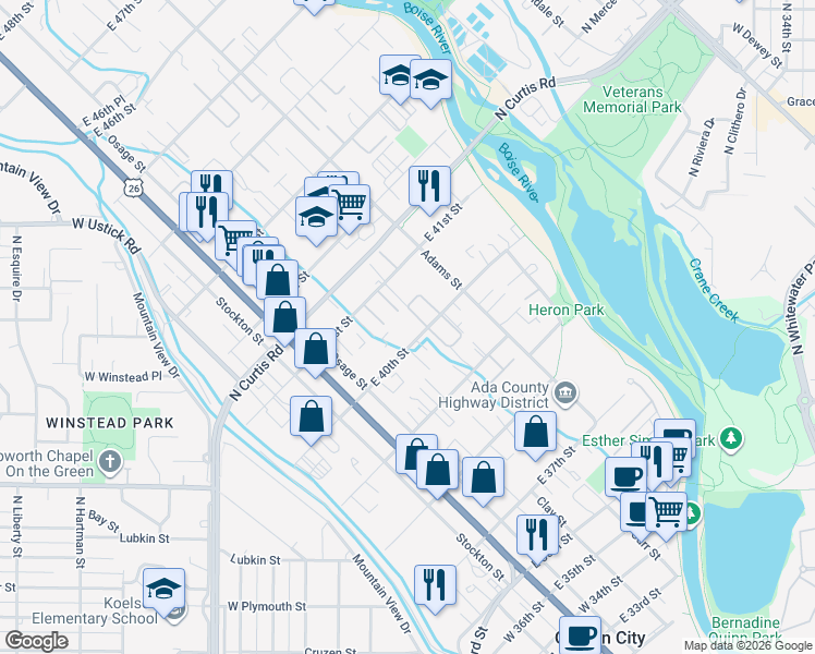 map of restaurants, bars, coffee shops, grocery stores, and more near 207 East 40th Street in Garden City