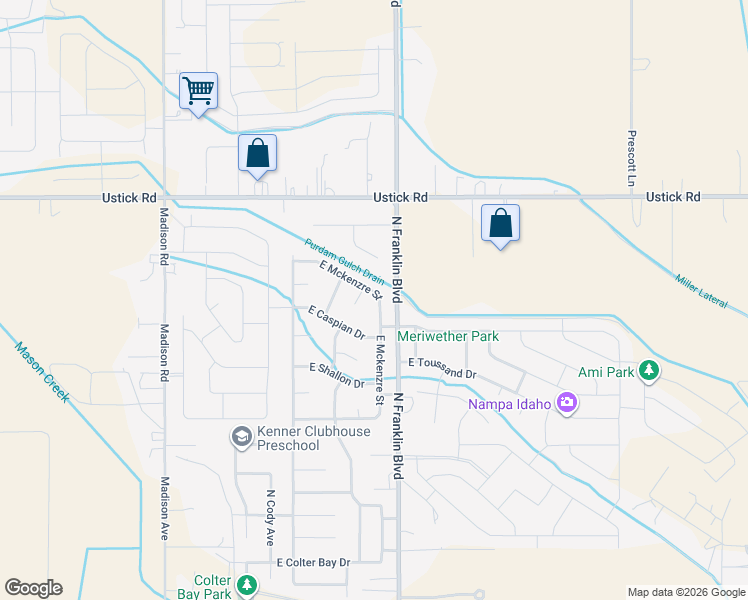 map of restaurants, bars, coffee shops, grocery stores, and more near 8005 East Jacob Drive in Nampa