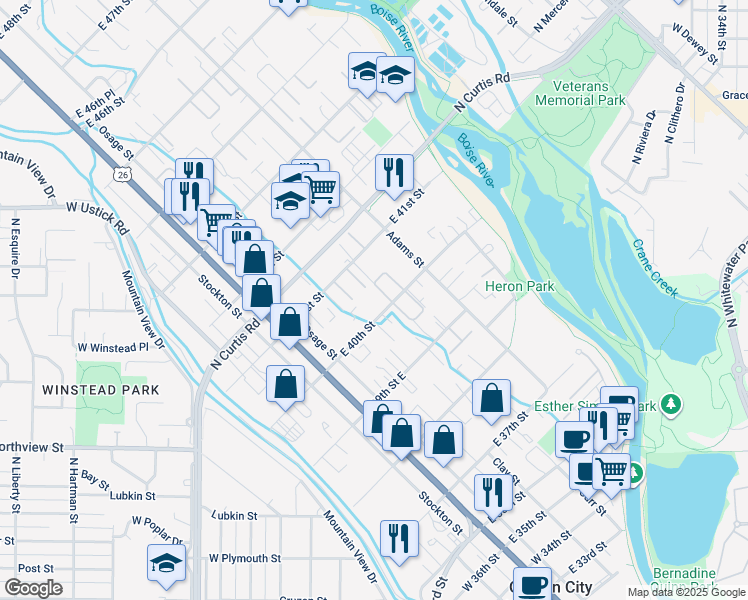 map of restaurants, bars, coffee shops, grocery stores, and more near 207 East 40th Street in Garden City