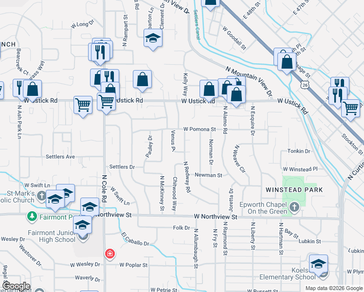 map of restaurants, bars, coffee shops, grocery stores, and more near 2815 Venus Place in Boise