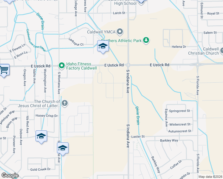 map of restaurants, bars, coffee shops, grocery stores, and more near 1716 East Ustick Road in Caldwell
