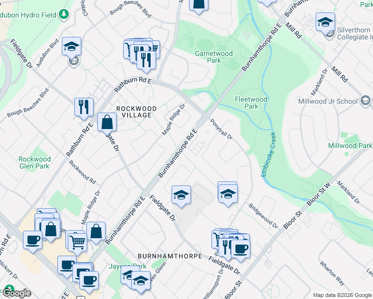 map of restaurants, bars, coffee shops, grocery stores, and more near 1781 Pickmere Court in Mississauga