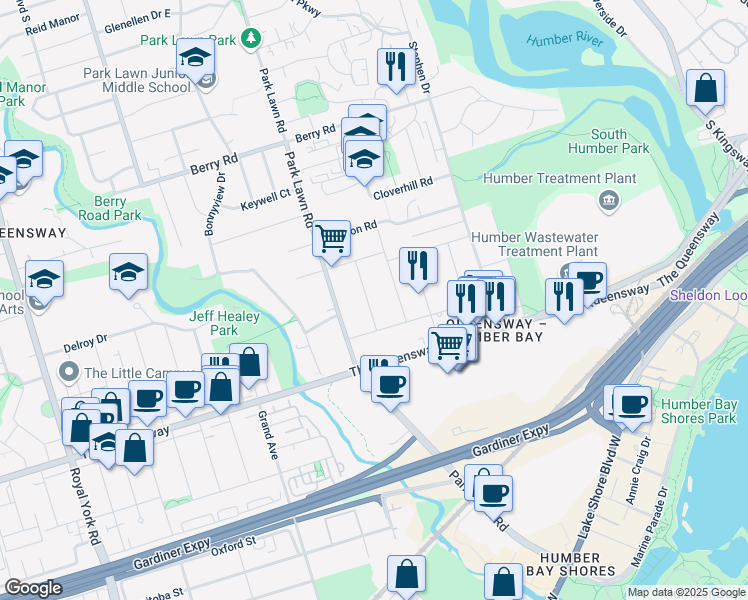 map of restaurants, bars, coffee shops, grocery stores, and more near 41 Frances Avenue in Toronto