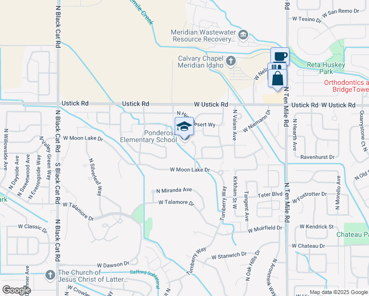map of restaurants, bars, coffee shops, grocery stores, and more near 2950 North Naomi Avenue in Meridian