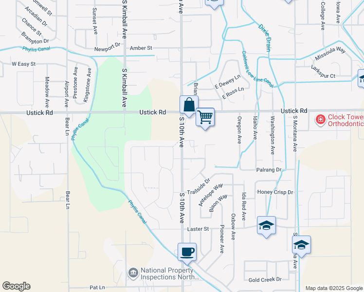 map of restaurants, bars, coffee shops, grocery stores, and more near 2001 South 10th Avenue in Caldwell