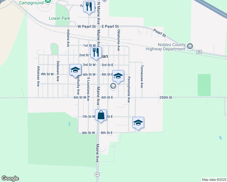 map of restaurants, bars, coffee shops, grocery stores, and more near 515 Oklahoma Avenue in Adrian