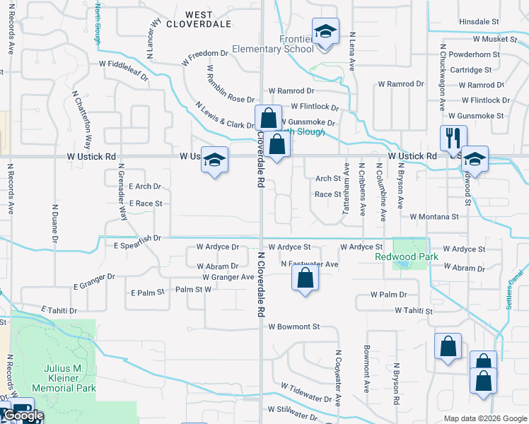 map of restaurants, bars, coffee shops, grocery stores, and more near 2822 North Cloverdale Road in Boise