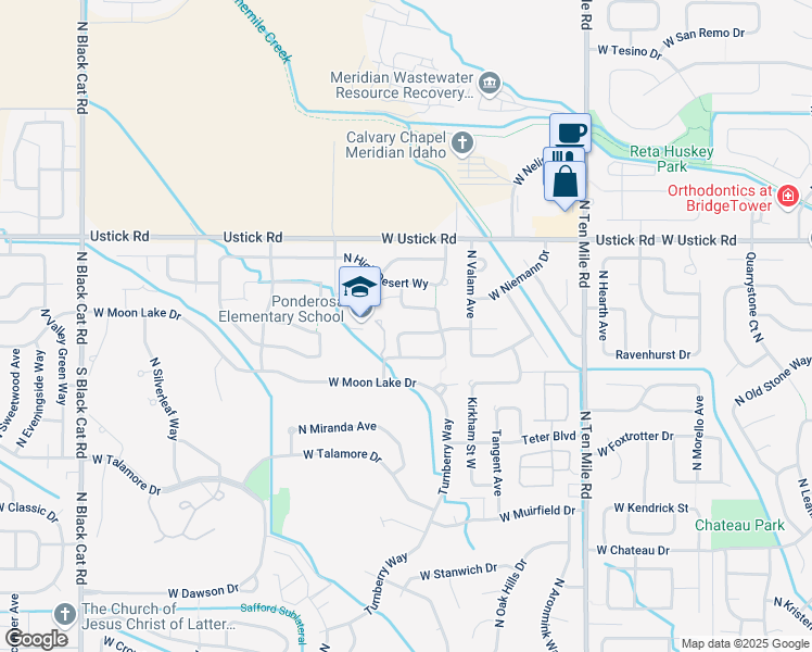 map of restaurants, bars, coffee shops, grocery stores, and more near 3736 West Bedrock Drive in Meridian