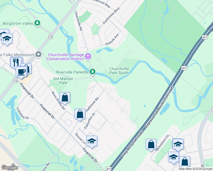 map of restaurants, bars, coffee shops, grocery stores, and more near 7699 Creditview Road in Brampton