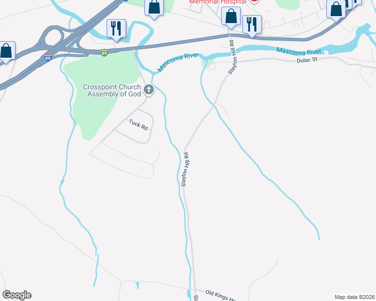 map of restaurants, bars, coffee shops, grocery stores, and more near 61 Slayton Hill Road in Lebanon