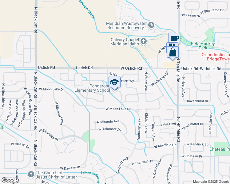 map of restaurants, bars, coffee shops, grocery stores, and more near 2950 North Naomi Avenue in Meridian