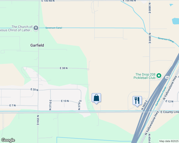 map of restaurants, bars, coffee shops, grocery stores, and more near 3746 East 38 North in Rigby