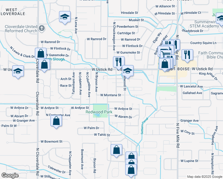 map of restaurants, bars, coffee shops, grocery stores, and more near 3009 Mumbarto Avenue in Boise