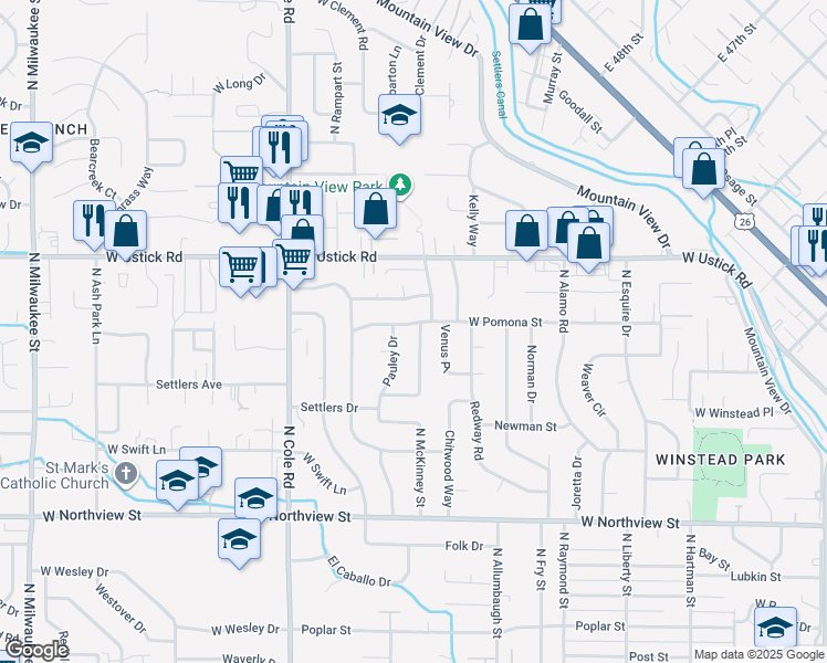 map of restaurants, bars, coffee shops, grocery stores, and more near 7009 Pomona Road in Boise