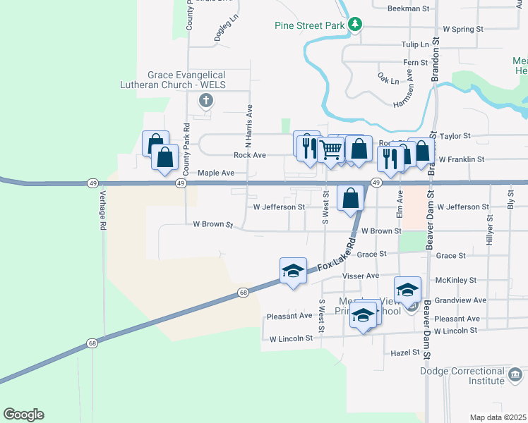 map of restaurants, bars, coffee shops, grocery stores, and more near 919 West Jefferson Street in Waupun