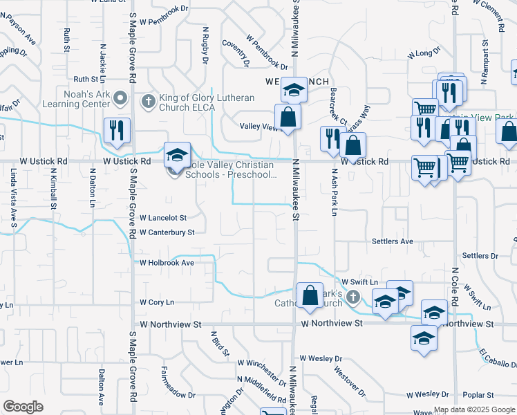 map of restaurants, bars, coffee shops, grocery stores, and more near 8386 West Pomona Court in Boise