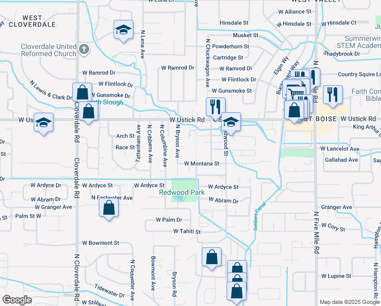 map of restaurants, bars, coffee shops, grocery stores, and more near 3007 North Shamrock Avenue in Boise