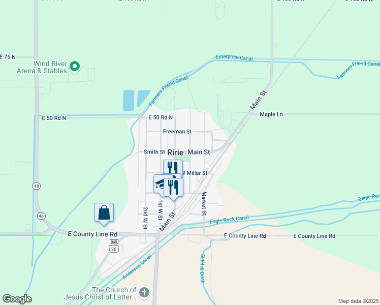 map of restaurants, bars, coffee shops, grocery stores, and more near 240 Smith St in Rigby