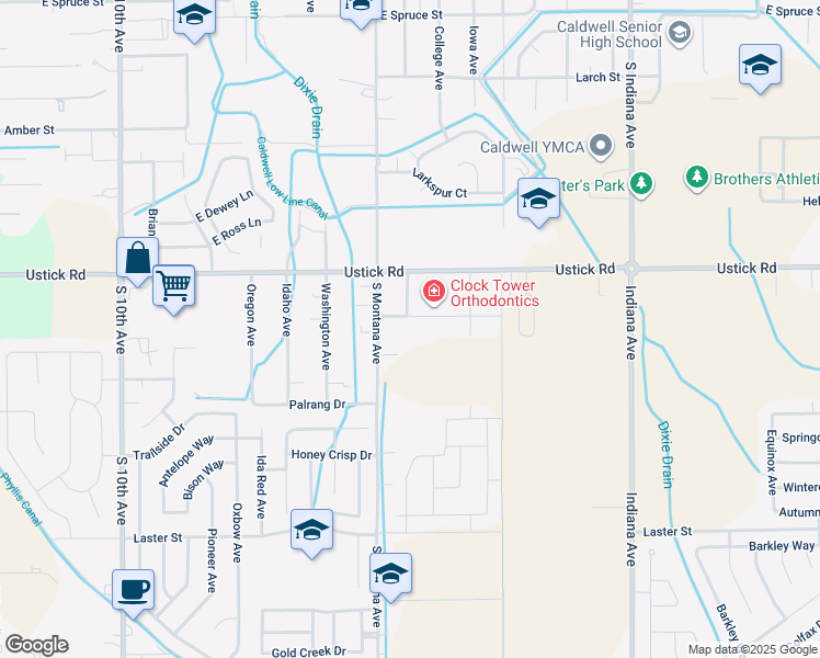map of restaurants, bars, coffee shops, grocery stores, and more near 4207 Clock Tower Avenue in Caldwell