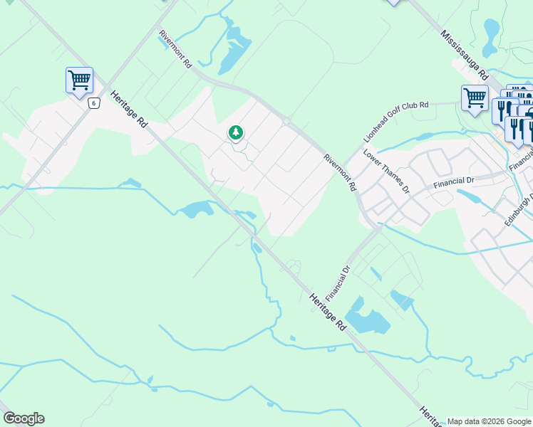 map of restaurants, bars, coffee shops, grocery stores, and more near 8671 Heritage Road in Brampton