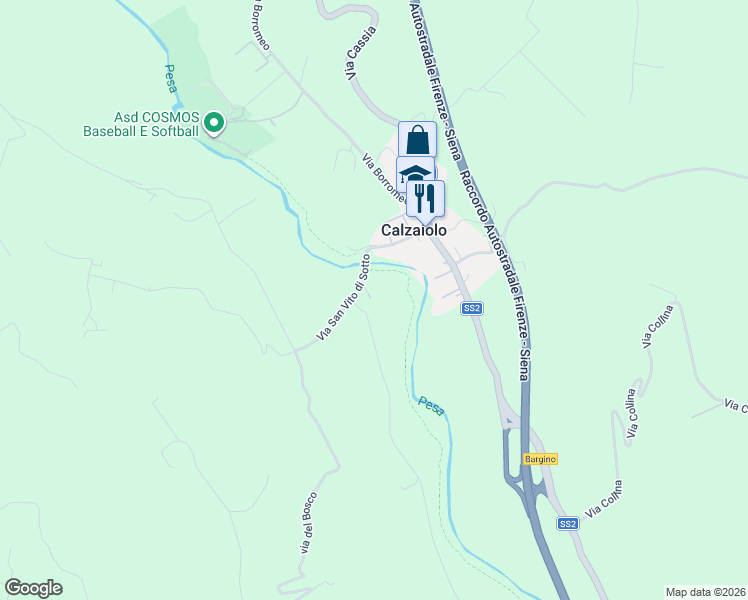 map of restaurants, bars, coffee shops, grocery stores, and more near 29/1 Via San Vito di Sotto in Città Metropolitana di Firenze