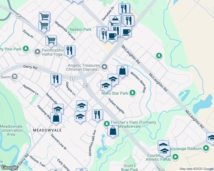 map of restaurants, bars, coffee shops, grocery stores, and more near 648 Madame Street in Mississauga