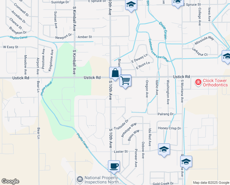map of restaurants, bars, coffee shops, grocery stores, and more near 2001 South 10th Avenue in Caldwell