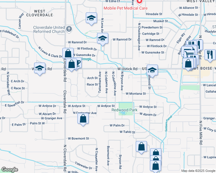 map of restaurants, bars, coffee shops, grocery stores, and more near 2998 North Cribbens Avenue in Boise