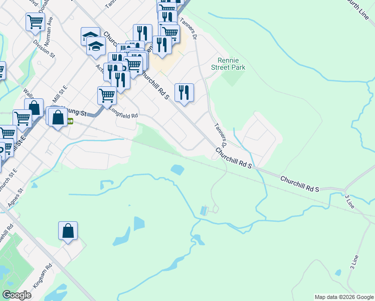 map of restaurants, bars, coffee shops, grocery stores, and more near 169 Longfield Road in Acton