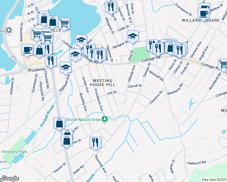 map of restaurants, bars, coffee shops, grocery stores, and more near 41 Pitt Street in South Portland