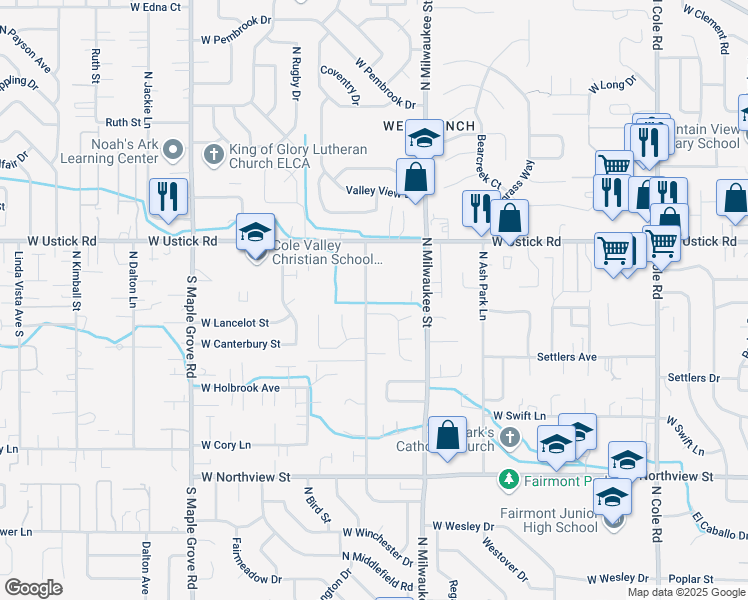 map of restaurants, bars, coffee shops, grocery stores, and more near in Boise